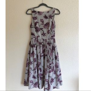 BB Dakota Gray and Purple Floral Midi Tea Dress